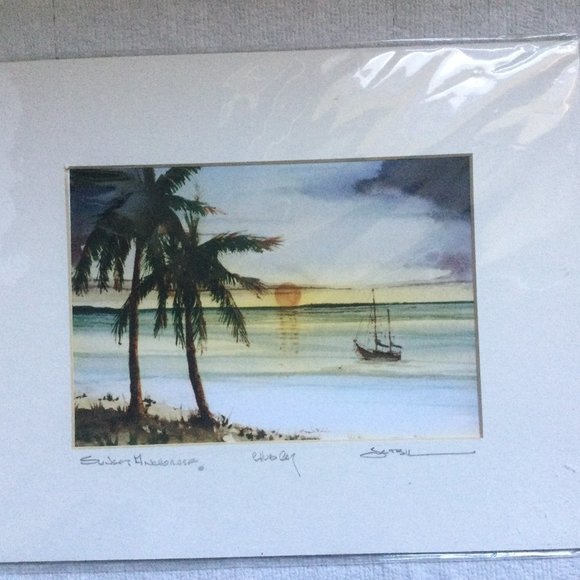 Jack Blackman Giclee print Bahamas scene palm tree boat pencil signed - Picture 1 of 3